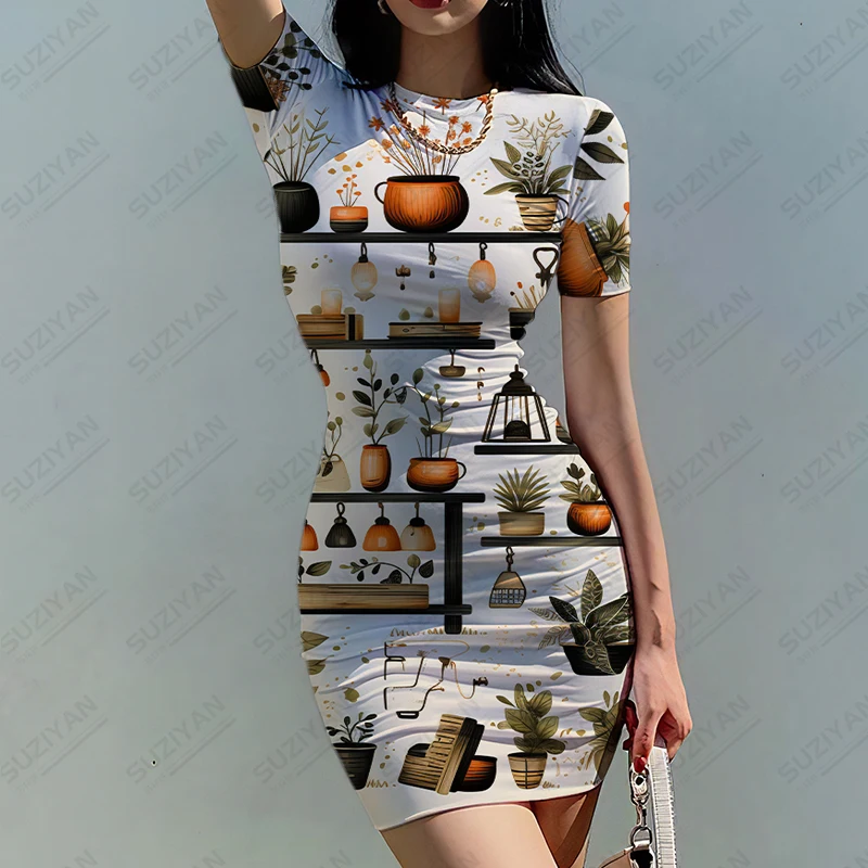 Potted 3D Printed Dress In Summer Short -sleeved Dress Slim Thin Dress Women's Fashion Dress Harajuku Style Dresses
Potted 3D Printed Dress In Summer Short -sleeved Dress Slim Thin Dress Women's Fashion Dress Harajuku Style Dresses