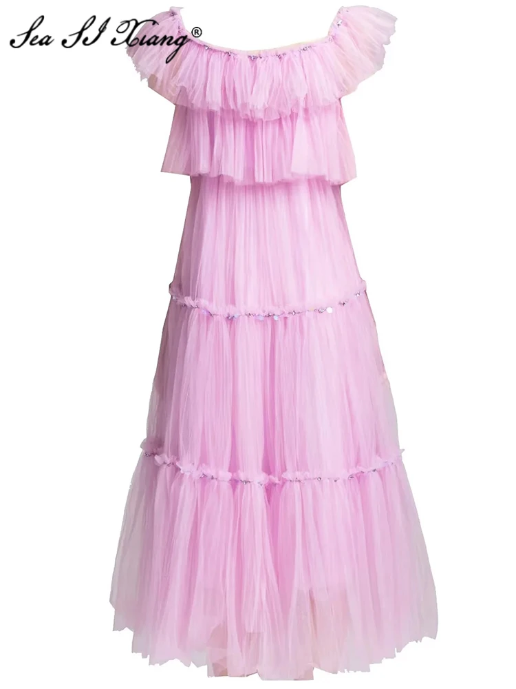 Seasixiang Fashion Summer Mesh Long Dress Women Square Collar Butterfly Sleeve Beading High Waist Elegant Party Solid Dresses
Seasixiang Fashion Summer Mesh Long Dress Women Square Collar Butterfly Sleeve Beading High Waist Elegant Party Solid Dresses