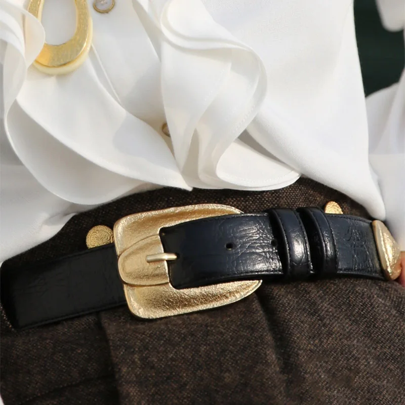 Vintage Gold Buckle Belt Fashion First Layer Cowhide Simple Design Waistband Jean Pant Belt Waist Belt Woman Belts for Dress
Vintage Gold Buckle Belt Fashion First Layer Cowhide Simple Design Waistband Jean Pant Belt Waist Belt Woman Belts for Dress