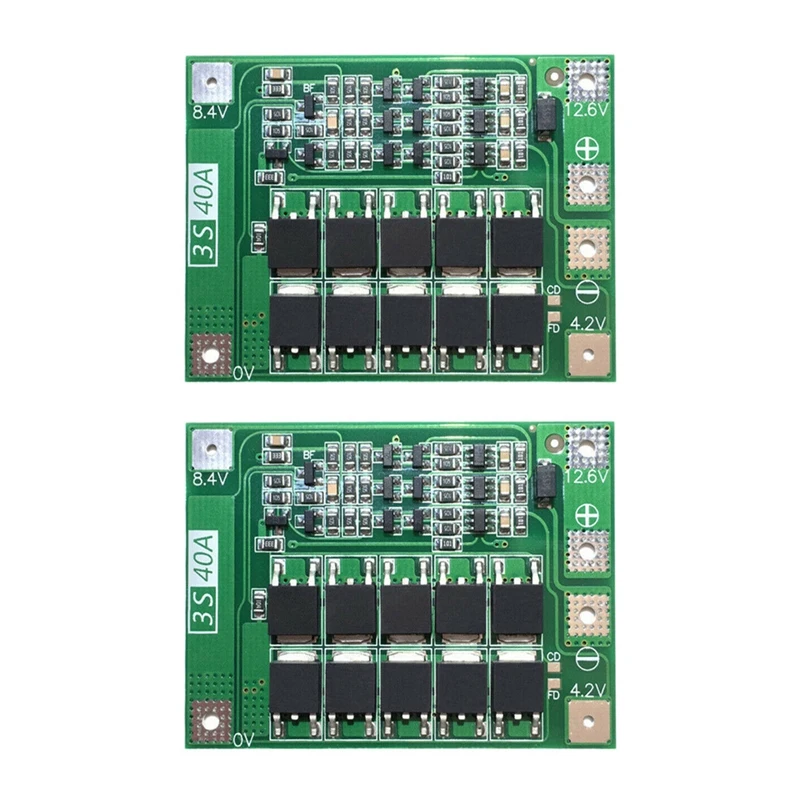 

2 шт., защитная плата PCB BMS для зарядного устройства литий-ионных батарей 3S 40A для двигателя перфоратора, модуль литий-полимерных элементов 11,1 ...