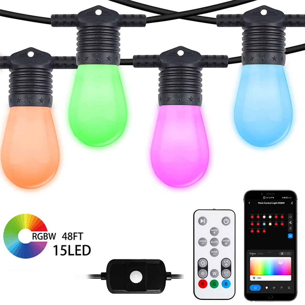 48FT 15Bulbs Bluetooth WIFI TUYA Smart LED Lights String S14 Bulbs Garden Atmosphere Lights for Birthday New Year Patio Decor
48FT 15Bulbs Bluetooth WIFI TUYA Smart LED Lights String S14 Bulbs Garden Atmosphere Lights for Birthday New Year Patio Decor