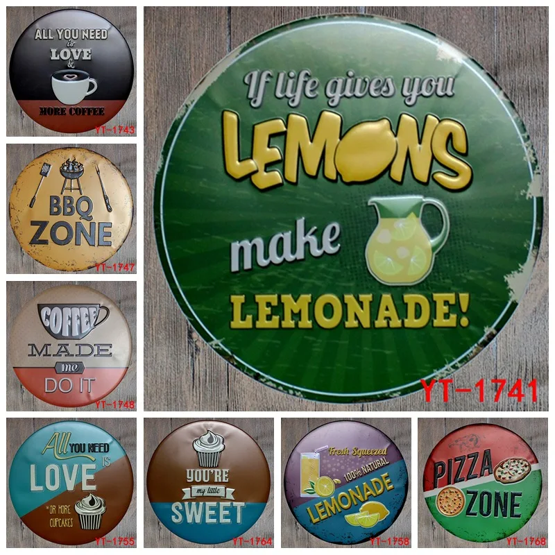 

BBQ Zone Retro Plaque Metal Tin Signs Cafe Bar Pub Signboard Wall Decor Vintage Nostalgia Round Plates Christmas Gift 30CM R006