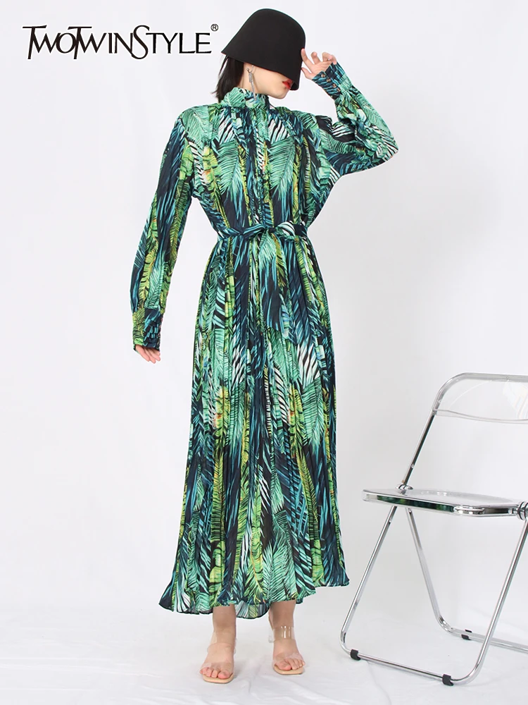 TWOTWINSTYLE Foliage Print Colorblock Elegant Dress For Women Stand Collar Long Sleeve High Waist Loose Midi Dresses Female 2022
TWOTWINSTYLE Foliage Print Colorblock Elegant Dress For Women Stand Collar Long Sleeve High Waist Loose Midi Dresses Female 2022