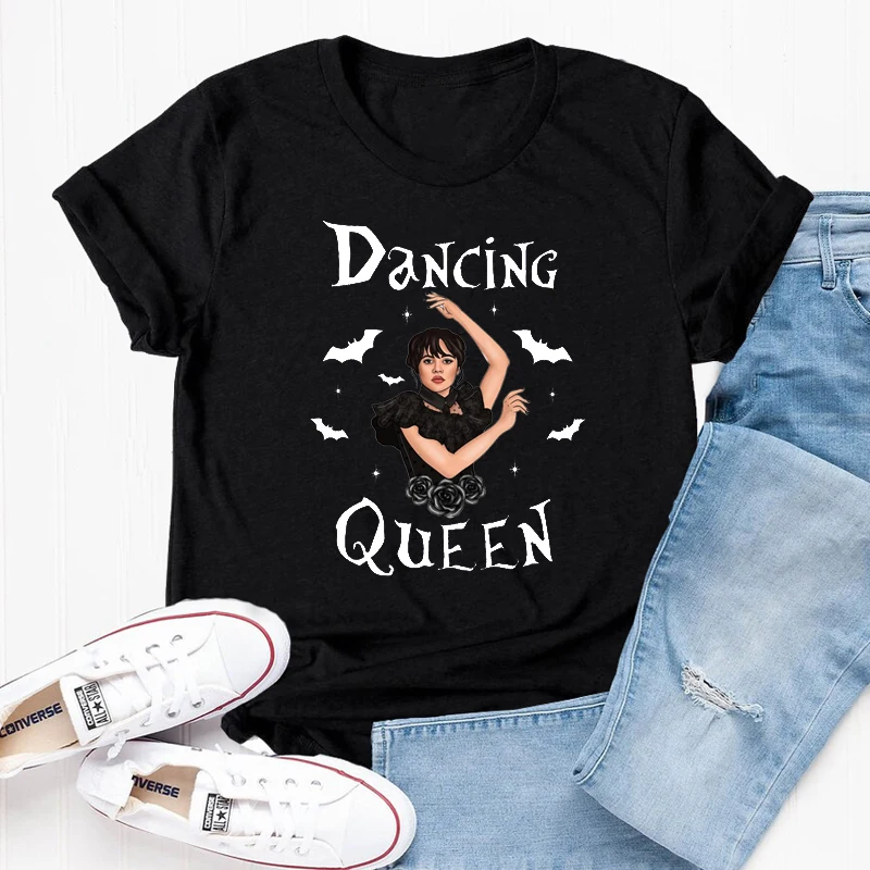 

Wednesday Addams Tshirt Dancing Queen Jenna Ortega T Shirt Women Short Sleeve Wednesdays TV Series T-shirts Aesthetic Clothing