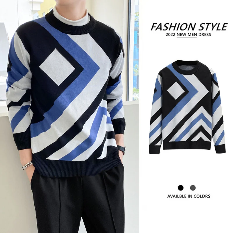 

High quality Autumn and Winter 2023 New China-Chic Brand Small Streak Sweater Men's Underlay Light Mature Style Lazy Knitwear Me