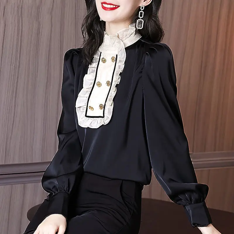 Elegant Stand Collar Spliced Ruffles Button Blouses 2022 Autumn New Commute Tops Long Sleeve All-match Women's Clothing Shirt
Elegant Stand Collar Spliced Ruffles Button Blouses 2022 Autumn New Commute Tops Long Sleeve All-match Women's Clothing Shirt