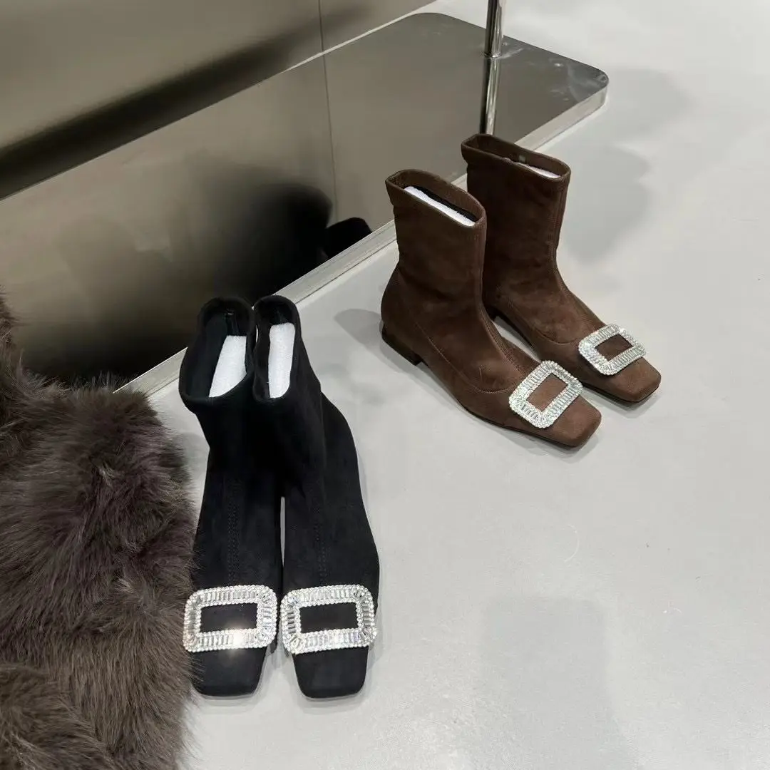 Square Toe Women Ankle Boots Buckle Crystal Dress Shoes Woman Flat Low Heels Stretch Booties Black Brown Autumn Spring Dress 39
Square Toe Women Ankle Boots Buckle Crystal Dress Shoes Woman Flat Low Heels Stretch Booties Black Brown Autumn Spring Dress 39