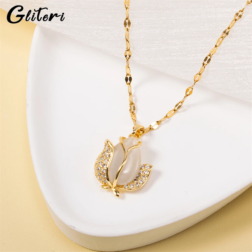 GEITERI Korean Style Opal Tulip Necklaces For Women Girls Gold Color Zircon Crystal Clavicular Chain Trendy Jewelry Party Gifts
GEITERI Korean Style Opal Tulip Necklaces For Women Girls Gold Color Zircon Crystal Clavicular Chain Trendy Jewelry Party Gifts