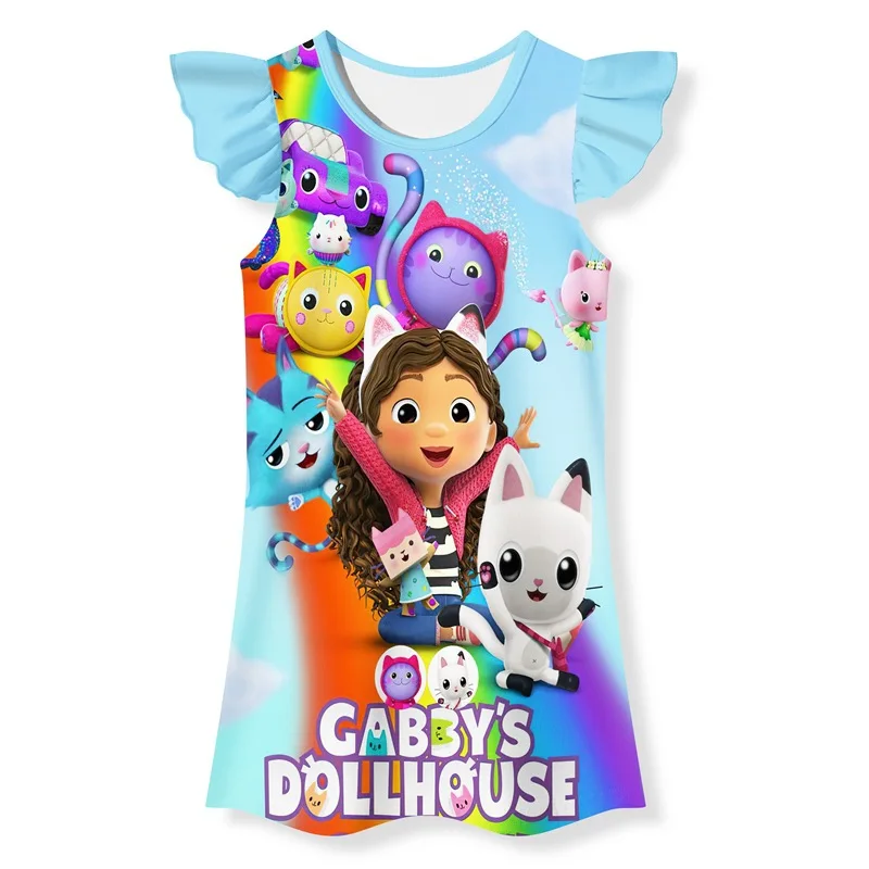 

New Gabby's Dollhouse Nightdress Teen Girl Pajamas Dresses Children Cartoon Summer Nightgown Home Clothes Kids Sleepwear Gecelik