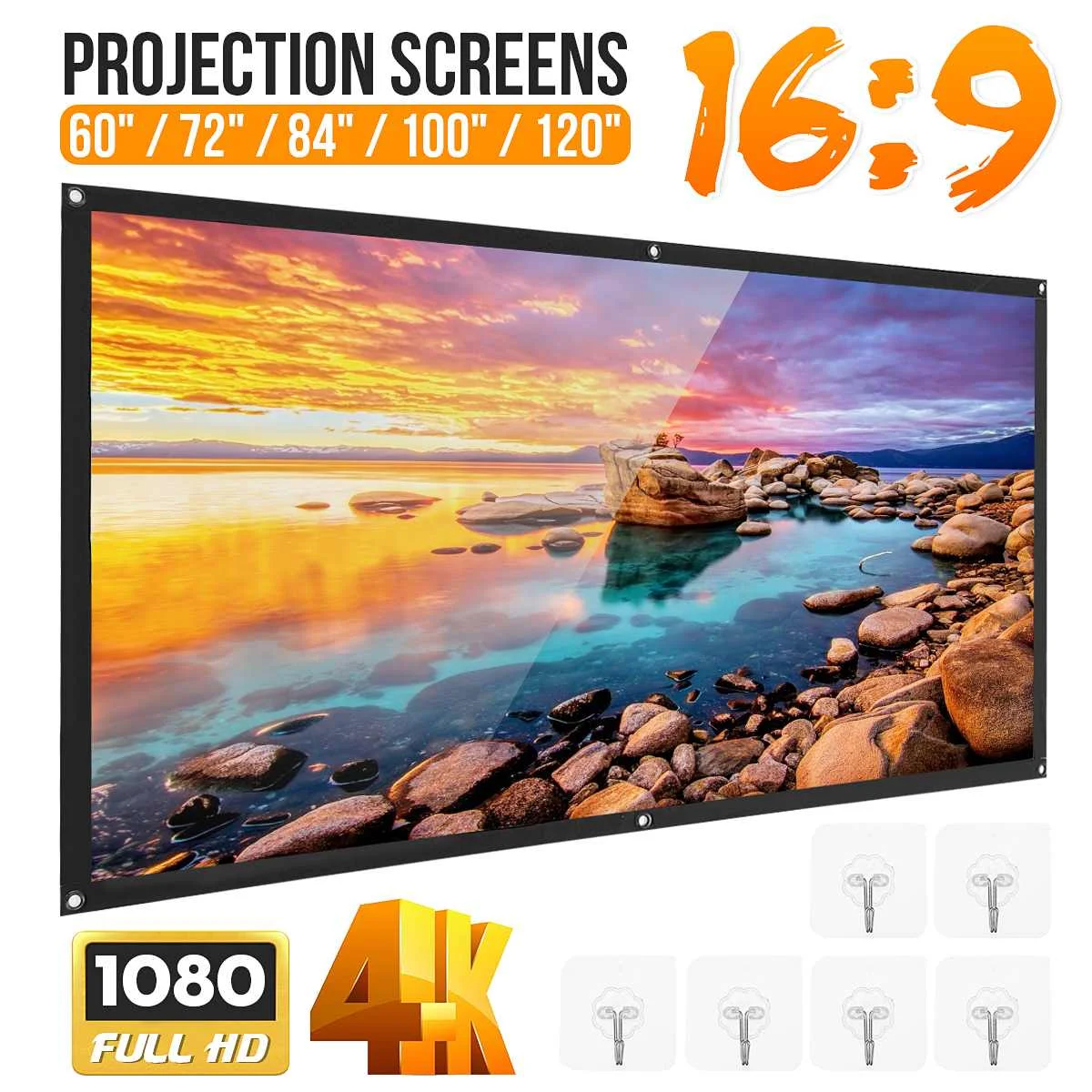 16:9 High Brightness Projector Screen 60/72/84/100/120 inch HD Screen Canvas Fabric Cloth Home Outdoor Theatre Movie Screen
16:9 High Brightness Projector Screen 60/72/84/100/120 inch HD Screen Canvas Fabric Cloth Home Outdoor Theatre Movie Screen