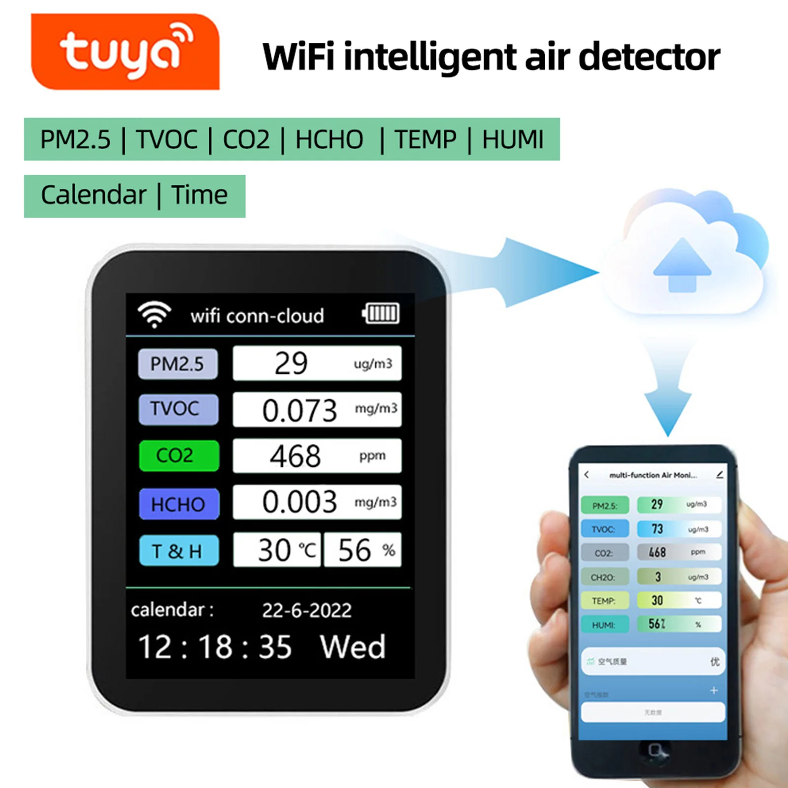 Датчик CO2 Tuya WIF Smart 7 в 1, цифровой детектор PM2.5/TvoC/HCHo, измеритель качества воздуха, прибор для проверки температуры и влажности двуокиси углеро...
Датчик CO2 Tuya WIF Smart 7 в 1, цифровой детектор PM2.5/TvoC/HCHo, измеритель качества воздуха, прибор для проверки температуры и влажности двуокиси углеро...