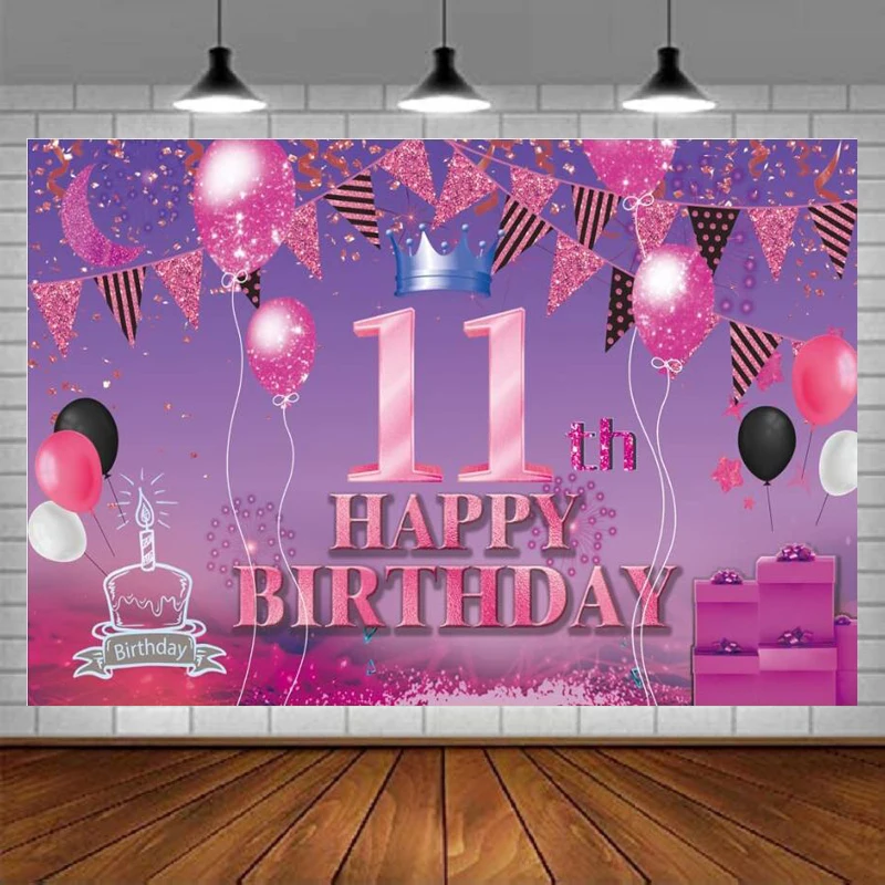 

Фон для фотосъемки, баннер, розовый, фиолетовый, 11-й знак, плакат, товары для дня рождения, украшение для фотобудки на годовщину