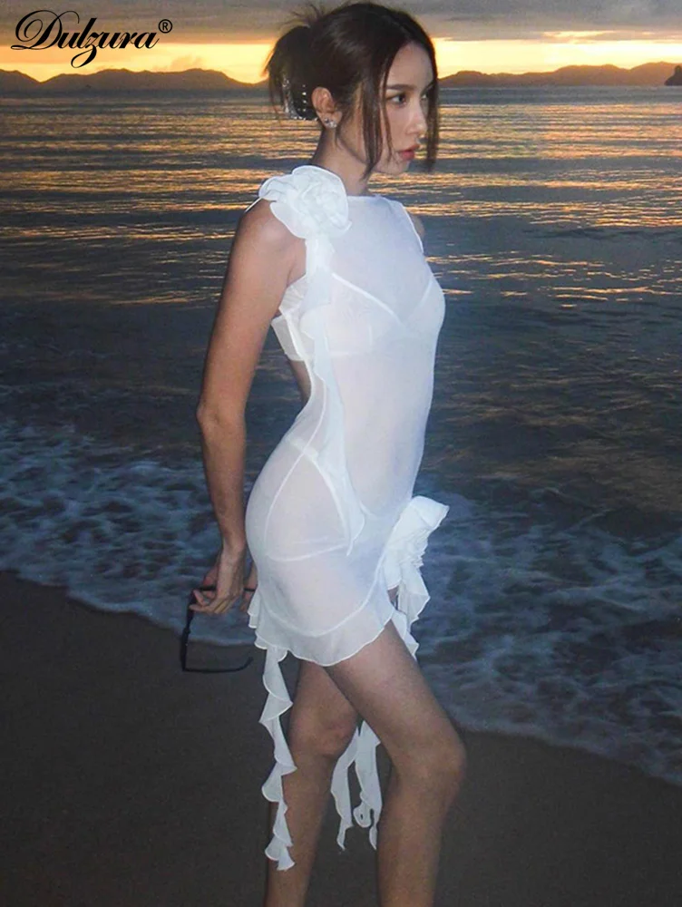 Dulzura Ruffle Mesh See Through Sexy Y2K Clothes Sleeveless Flower O-Neck Bodycon Mini Dresses For Women Club Streetwear Outfits
Dulzura Ruffle Mesh See Through Sexy Y2K Clothes Sleeveless Flower O-Neck Bodycon Mini Dresses For Women Club Streetwear Outfits