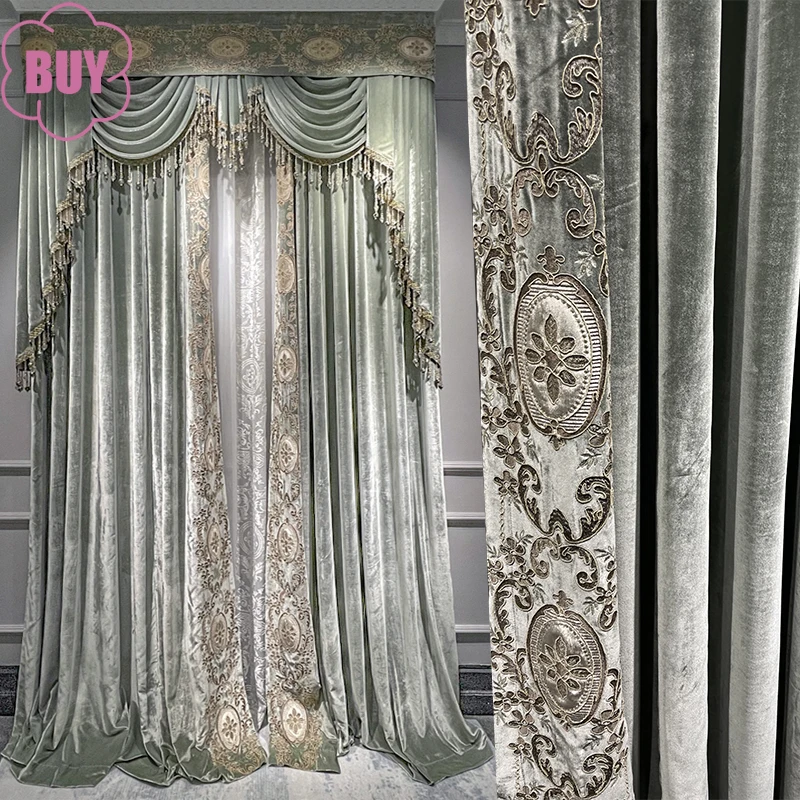 Court Romantic Style Grey Green Velvet Embroidered Curtains for Bedroom Living Room High Window French Window Villa Custom
Court Romantic Style Grey Green Velvet Embroidered Curtains for Bedroom Living Room High Window French Window Villa Custom