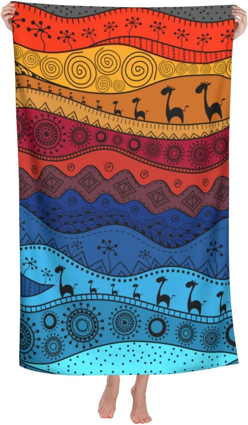 

Microfiber Ethnic Tribal Beach Towel Geometric Giraffe Animal Soft Bath Pool Towels Sand Proof Highly Absorbent 31.5x51.2 Inches