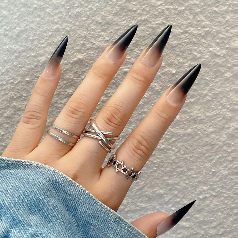 24pcs Manicure Press on Nails Full Cover Gradient Black Stiletto Long Fake Nails French
24pcs Manicure Press on Nails Full Cover Gradient Black Stiletto Long Fake Nails French