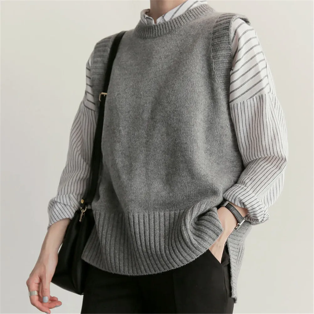 Minimalist Fashion Women Knits Sweater No-sleeved Solid Color Pullover Loose Round Neck Patchwork Thread Spring Ladies Sweater
Minimalist Fashion Women Knits Sweater No-sleeved Solid Color Pullover Loose Round Neck Patchwork Thread Spring Ladies Sweater