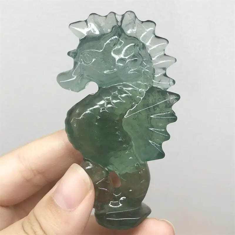 

Natural Fluorite Seahorse Hippocampus Carving Quartz Crystal Healing Stone Pendant Crafts Gift Animal 1pcs