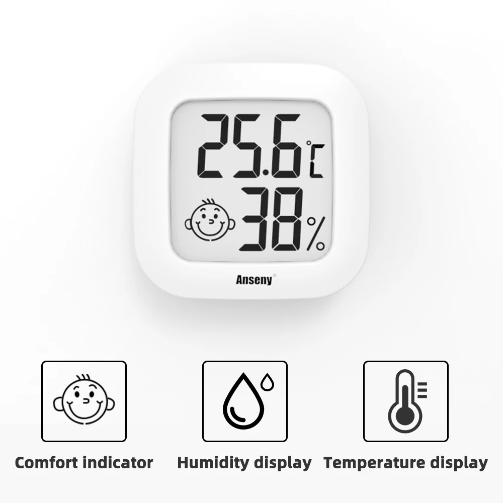 

Цифровой мини-Термометр-Гигрометр Smiley с ЖК-дисплеем, комнатный Измеритель температуры и влажности, метеостанция с датчиком