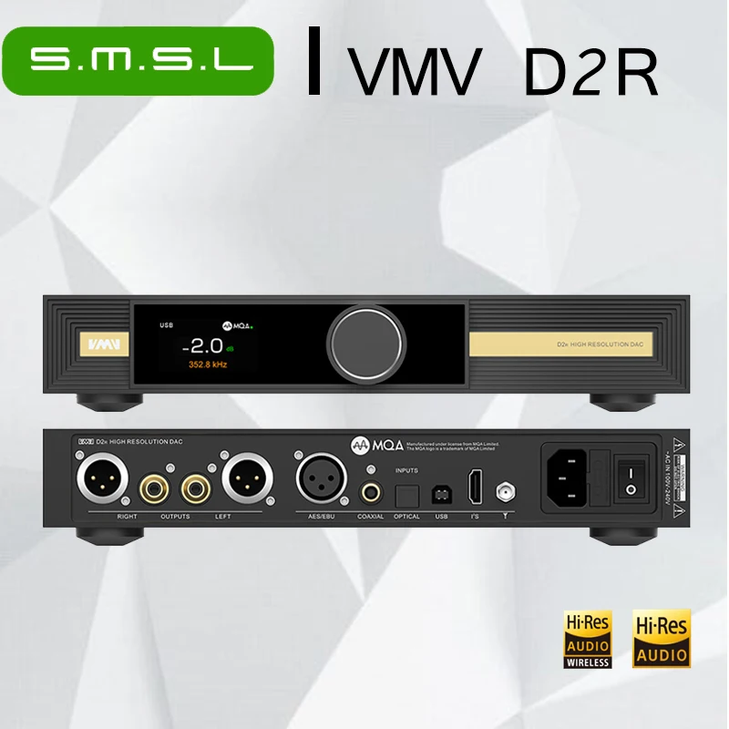 SMSL VMV D2R High-Res Digital audio Decoder DAC BD34301EKV ROHM Chip Bluetooth APTX-HD MQA-CD XU316 DSD512 I2S Original HIFI
SMSL VMV D2R High-Res Digital audio Decoder DAC BD34301EKV ROHM Chip Bluetooth APTX-HD MQA-CD XU316 DSD512 I2S Original HIFI