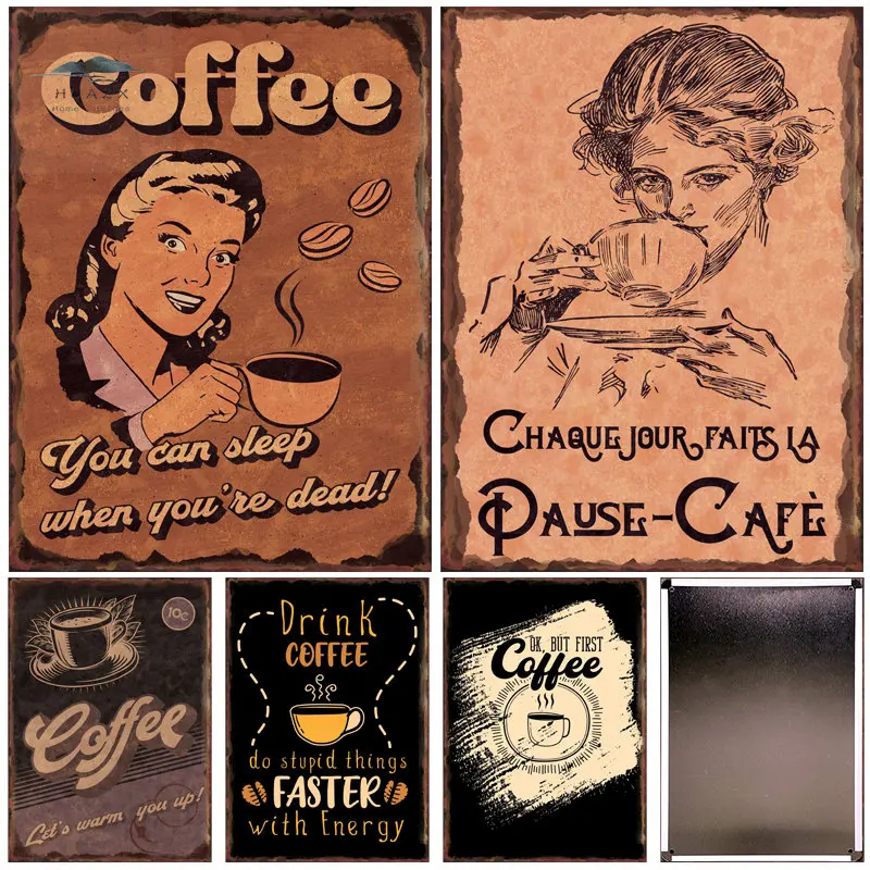 

Retro Coffee Signal Metal Tin Sign Poster for Home Bar Shop Hot Fresh Brewed Art Wall Painting Picture Aesthetic Decoration