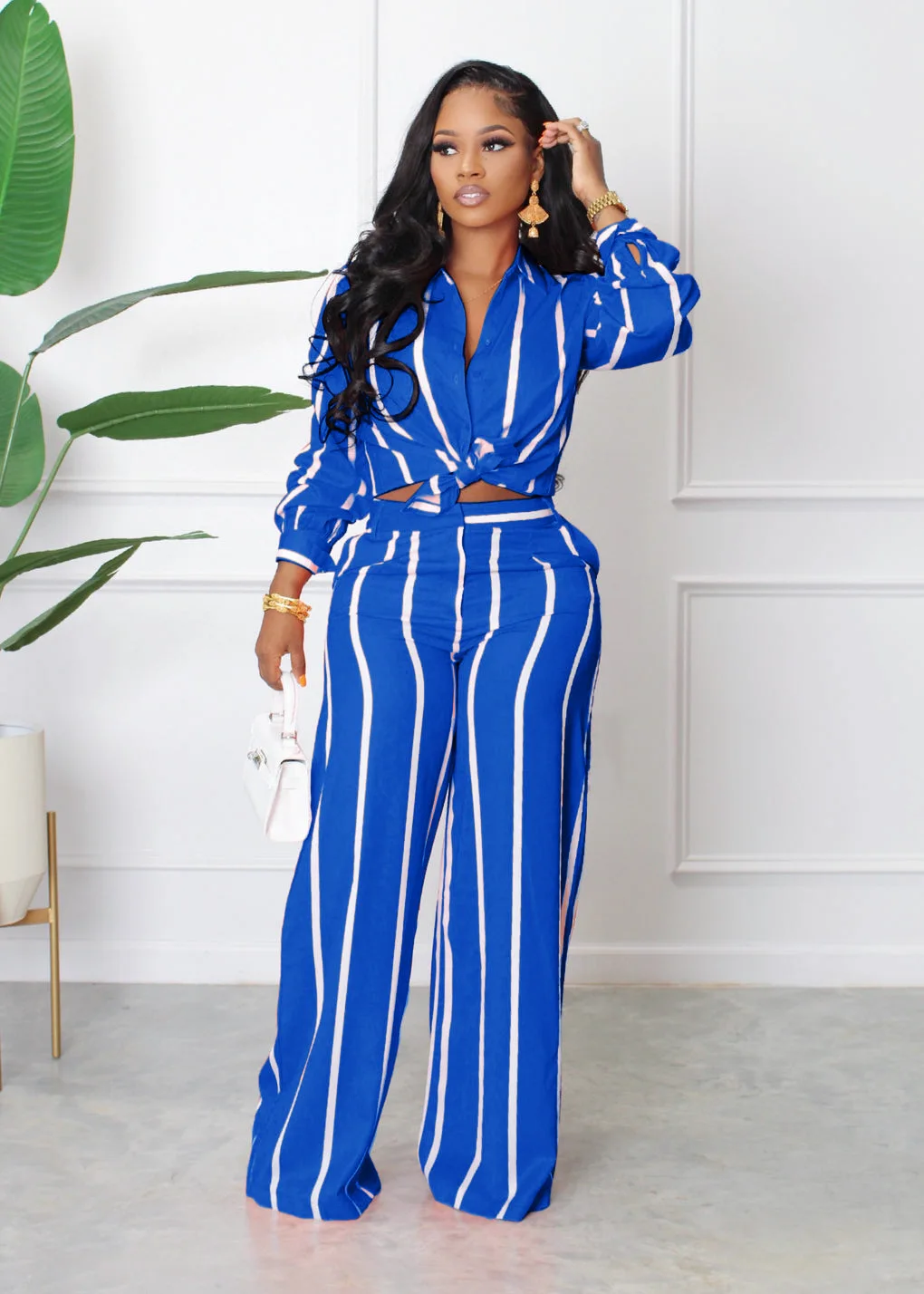 Two Pieces Set Fashion Striped Print Women High Waist Pants and Long Sleeve Shirt Matching Sets Casual Outfits 
Two Pieces Set Fashion Striped Print Women High Waist Pants and Long Sleeve Shirt Matching Sets Casual Outfits
