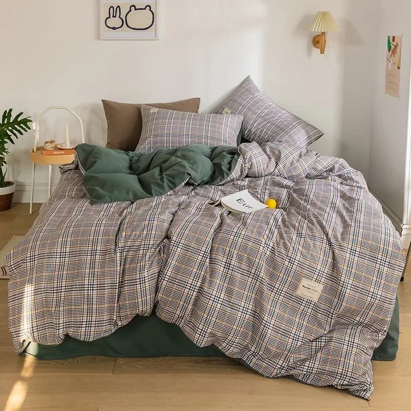 Beddings Sets Fashion Simple Plaid Four-piece Set Skin-friendly Bed Sheet Bedsheets Set with Pillows Case Sheets for Double Bed
Beddings Sets Fashion Simple Plaid Four-piece Set Skin-friendly Bed Sheet Bedsheets Set with Pillows Case Sheets for Double Bed