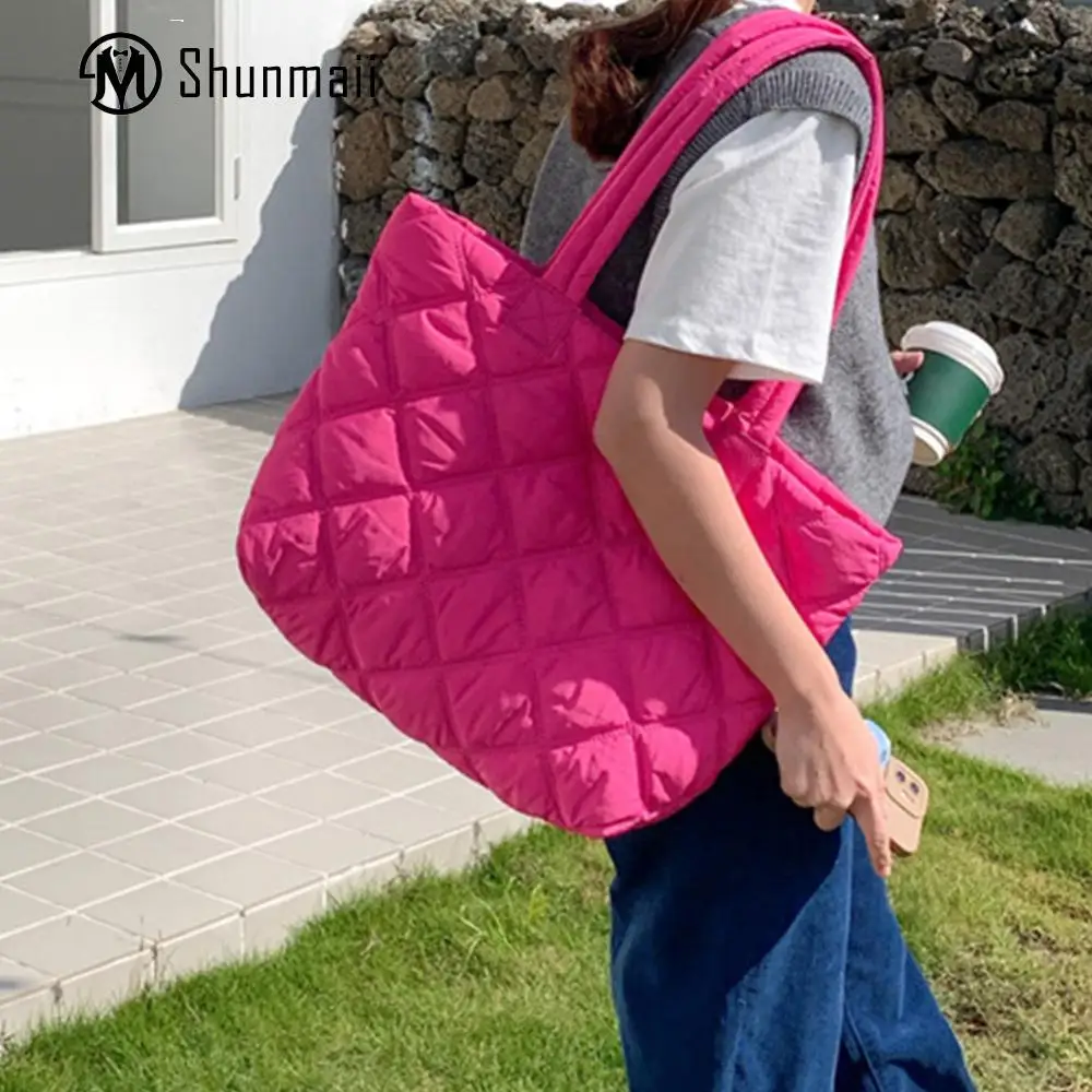 

Women Diamond Quilted Tote Bag Versatile Lightweight Handbag Large Capacity Top Handle Bag Soft Satchel Bag Winter Commuting Bag