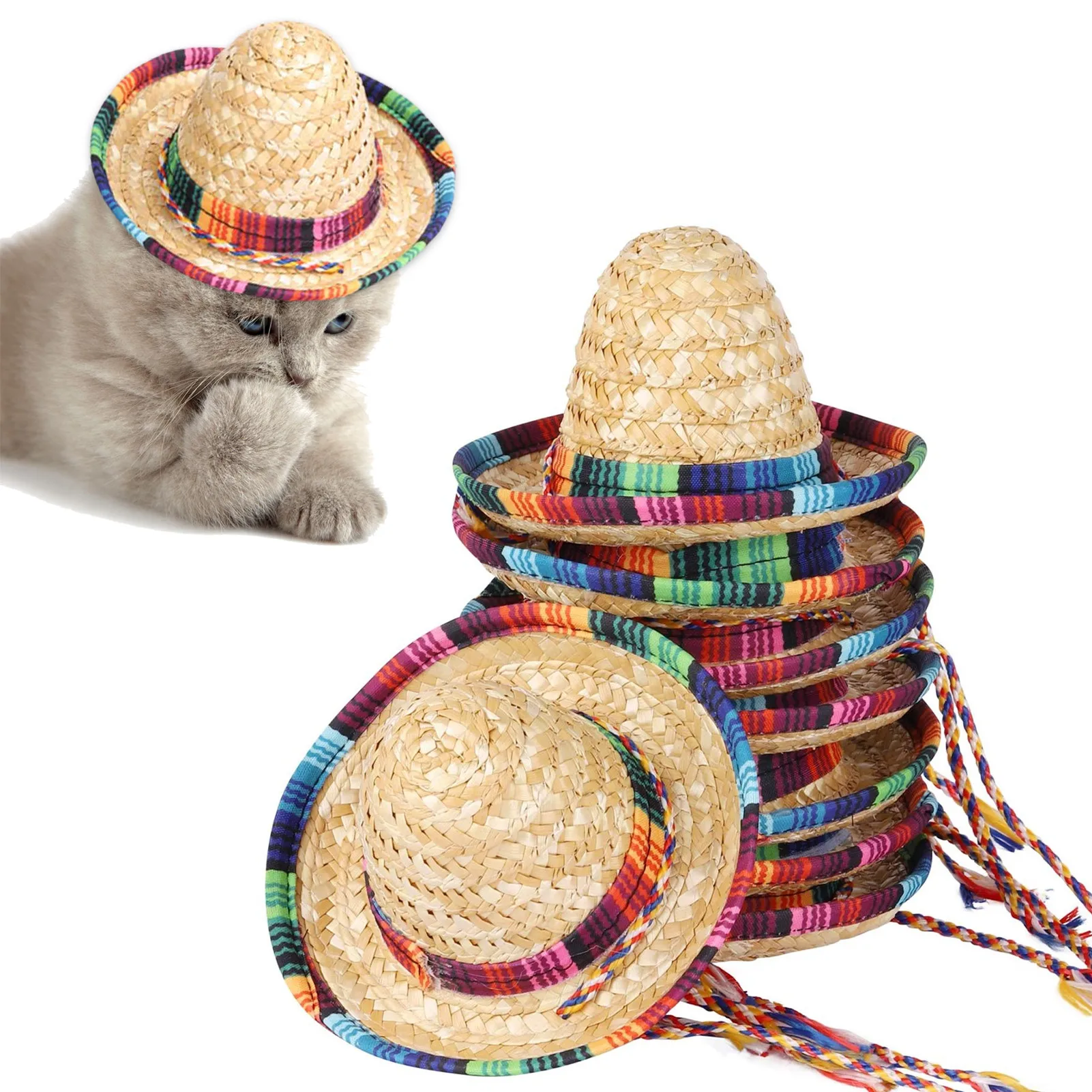 Outdoor Mexican Style Pet Straw Hats Colorful Edges Decorative Wide Brim Mini Pet Dogs Straw Hat Sombrero Party Supplies
Outdoor Mexican Style Pet Straw Hats Colorful Edges Decorative Wide Brim Mini Pet Dogs Straw Hat Sombrero Party Supplies