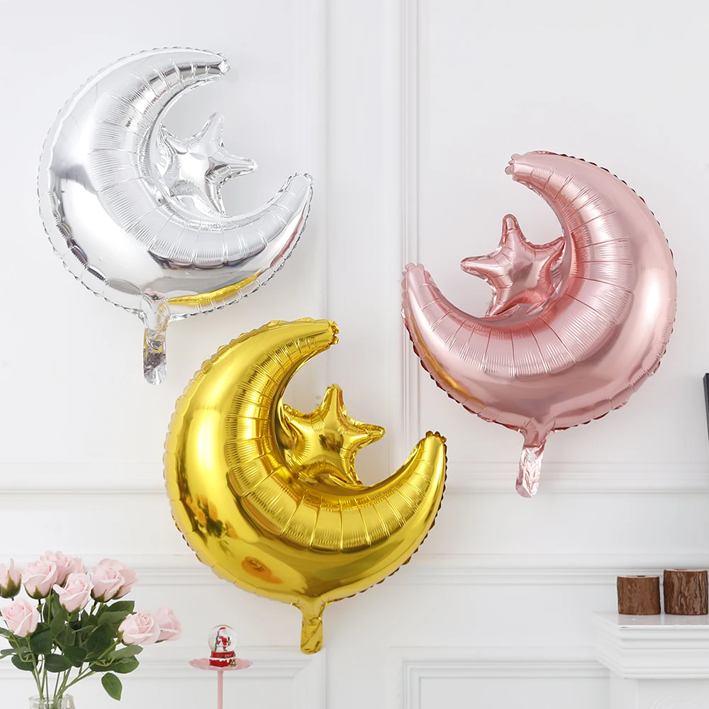 

3pcs/set 18inch Rose Gold Silver Gold Stars Moon Aluminum Foil Balloon Eid Mubarak Holiday Supplies For Ramadan Party Decor