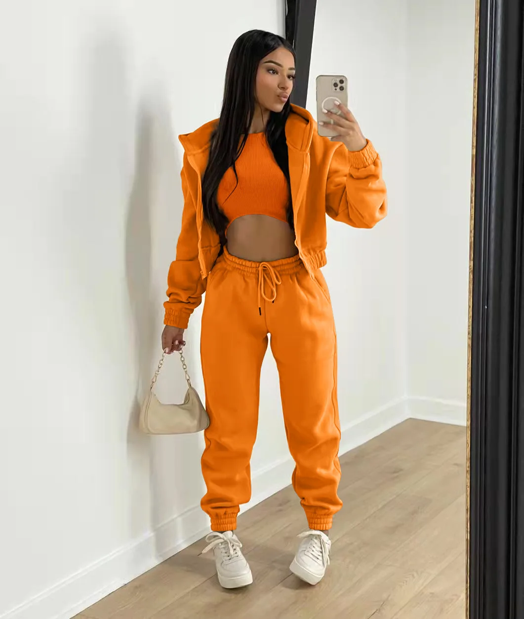 Europe and America Autumn and Winter Women's New Plush Sweater Hooded Sports Casual Suit Women (Three Piece Set)
Europe and America Autumn and Winter Women's New Plush Sweater Hooded Sports Casual Suit Women (Three Piece Set)