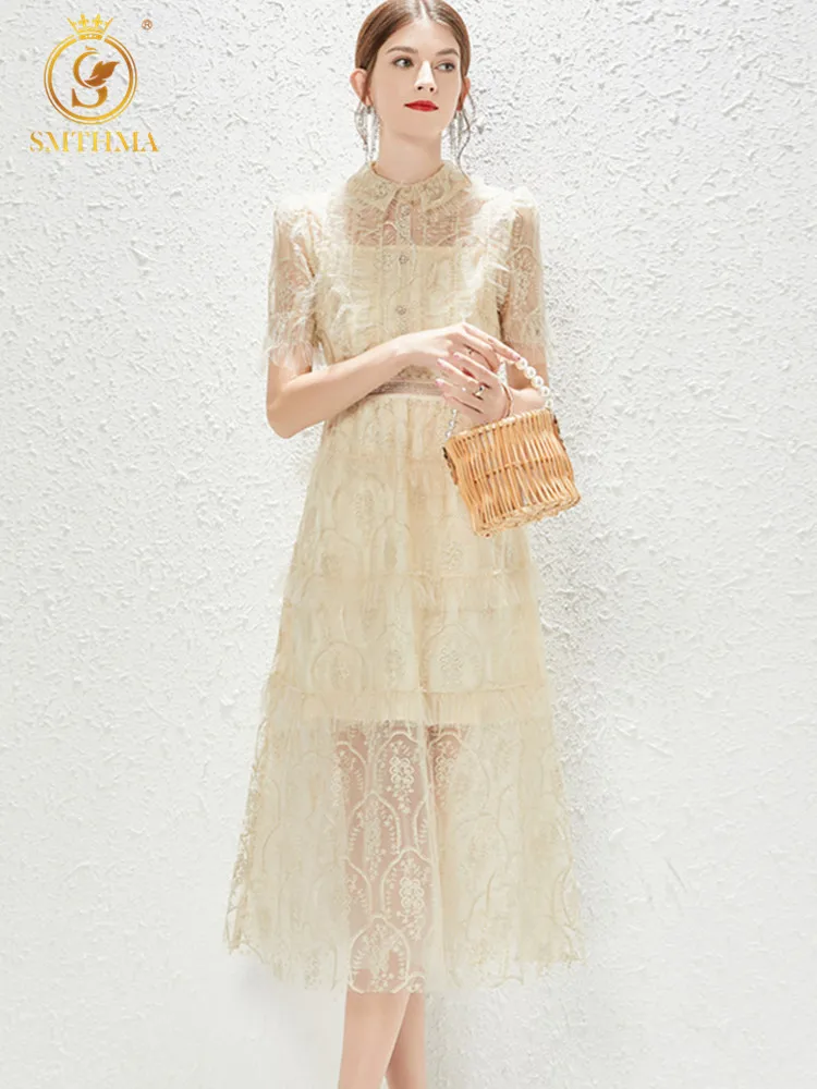 SMTHMA New Fashion Designer Runway Summer Dress Women's Lace Mesh Embroidery Vintage Midi Party Dress Vestidos
SMTHMA New Fashion Designer Runway Summer Dress Women's Lace Mesh Embroidery Vintage Midi Party Dress Vestidos
