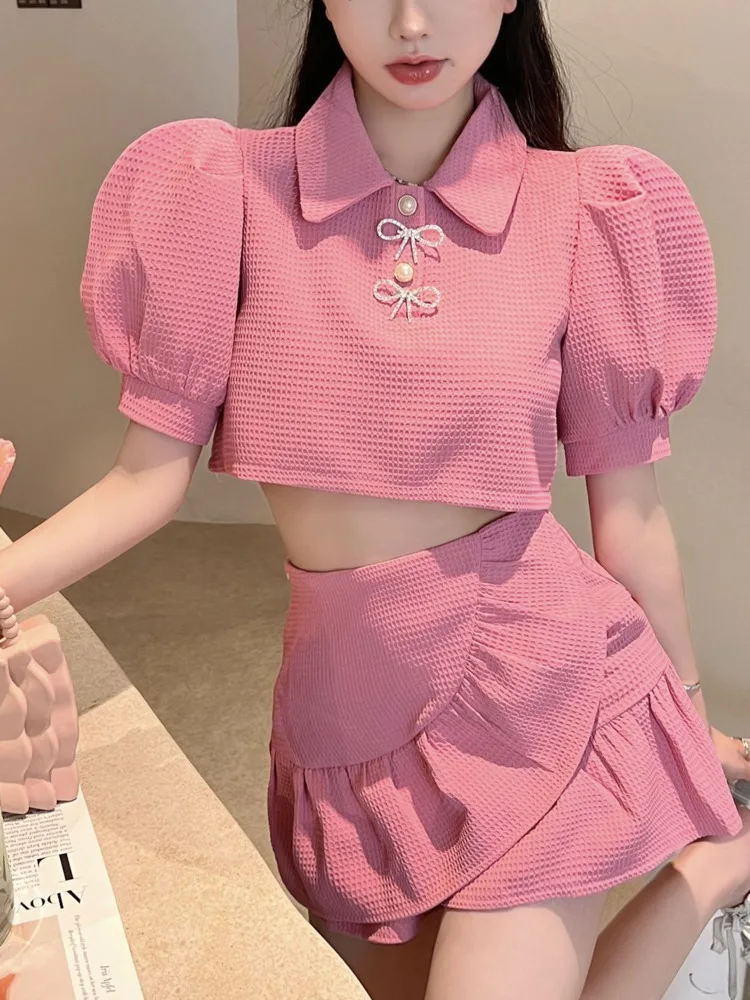 Small Fragrant Suit Summer Korean Sweet 2 Piece Set Women Puff Sleeve Crop Top + Mermaid Skirt Suits Fashion Two Piece Outfits 
Small Fragrant Suit Summer Korean Sweet 2 Piece Set Women Puff Sleeve Crop Top + Mermaid Skirt Suits Fashion Two Piece Outfits