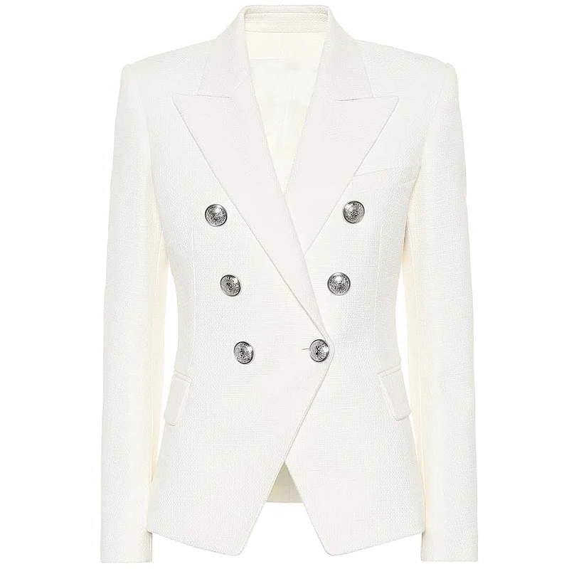 Women's Double Breasted HIGH STREET 2022 Classic Designer Blazer Metal Lion Silver Buttons Pique Blazer Jacket
Women's Double Breasted HIGH STREET 2022 Classic Designer Blazer Metal Lion Silver Buttons Pique Blazer Jacket