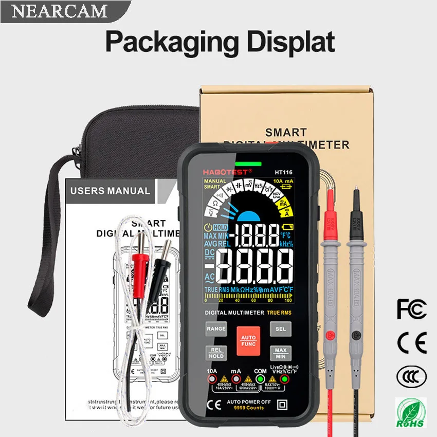 NEARCAM intelligent multimeter HT116 digital high-precision anti-burning repair electrician universal meter automatic range
NEARCAM intelligent multimeter HT116 digital high-precision anti-burning repair electrician universal meter automatic range