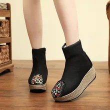 1618-92 new national style plush cotton boots canvas plain color antique China-Chic Guofeng womens embroidered cloth shoes