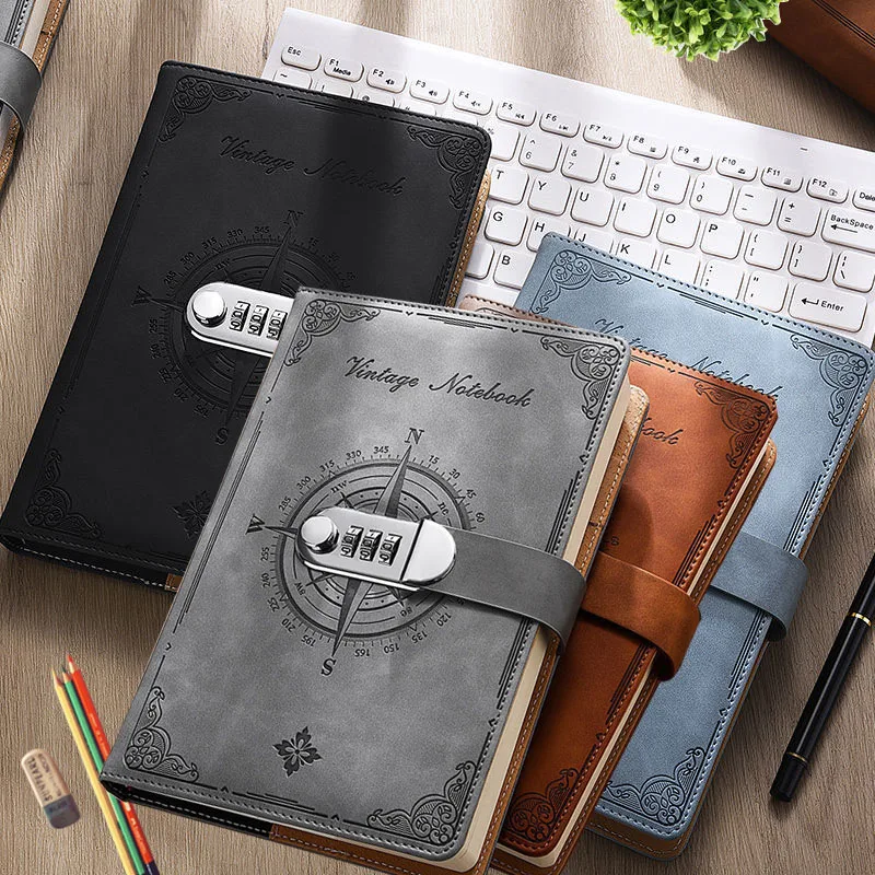 

Thickened Ledger Book Pages Retro With Notepad Stationery Binder Hand Lock Password Student 200 2023 Diary Notebook Creative