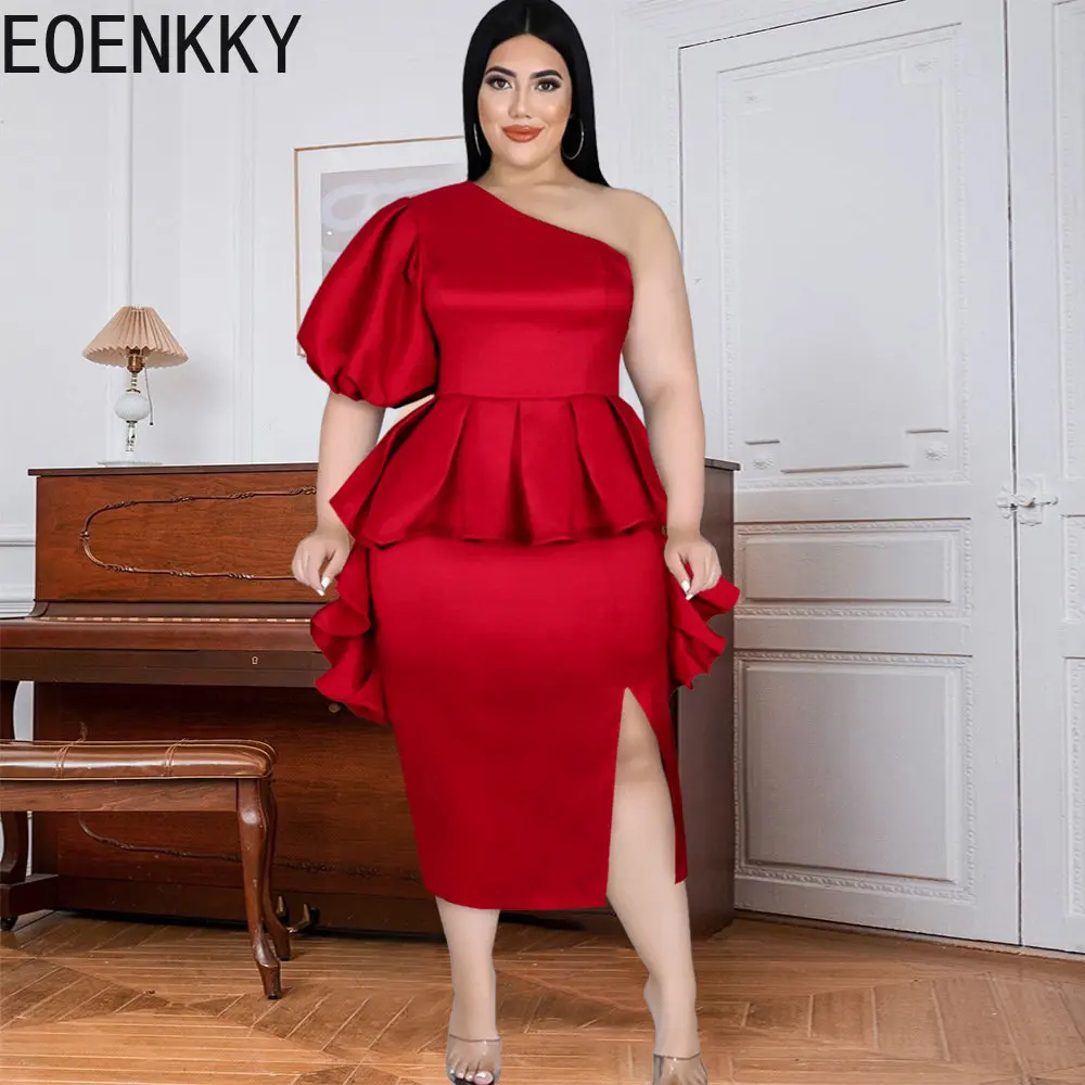 EOENKKY Plus Size Ruffled Puffed Sleeves Sexy One-shoulder Peplum Red Dress Plus Size Ladies Wholesale Dropshiping Customize
EOENKKY Plus Size Ruffled Puffed Sleeves Sexy One-shoulder Peplum Red Dress Plus Size Ladies Wholesale Dropshiping Customize