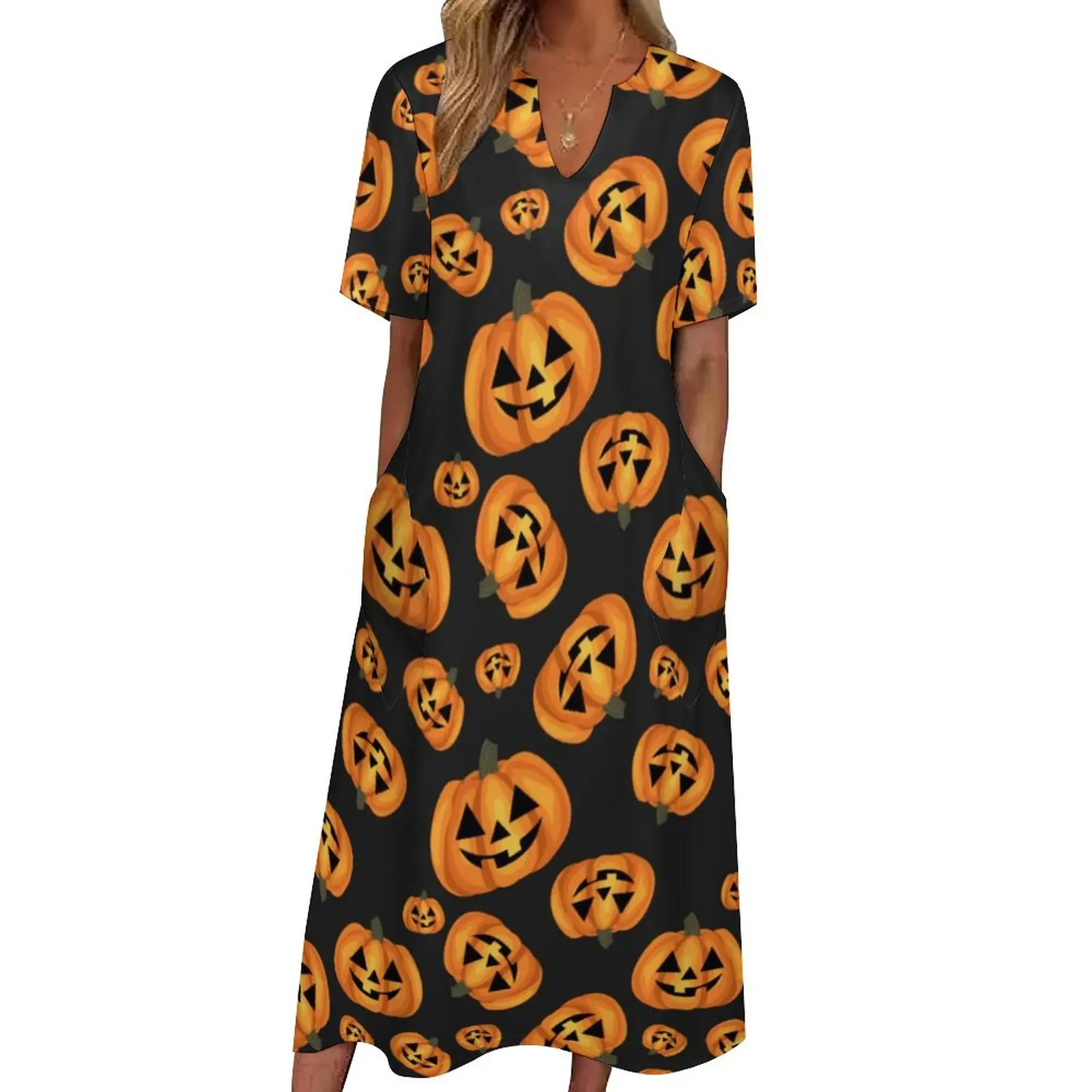 Funny Halloween Dress Summer Happy Pumpkin Face Street Wear Casual Long Dresses Woman Design Kawaii Maxi Dress Large Size
Funny Halloween Dress Summer Happy Pumpkin Face Street Wear Casual Long Dresses Woman Design Kawaii Maxi Dress Large Size