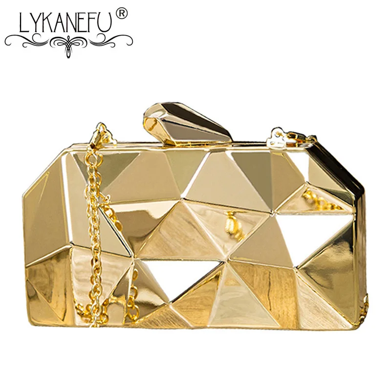 

LYKANEFU Metallic Evening Bag Small Clutch Purse Women Bag Sequined Day Clutches Ladies Party Hand Bag With Chain Shoulder Bag