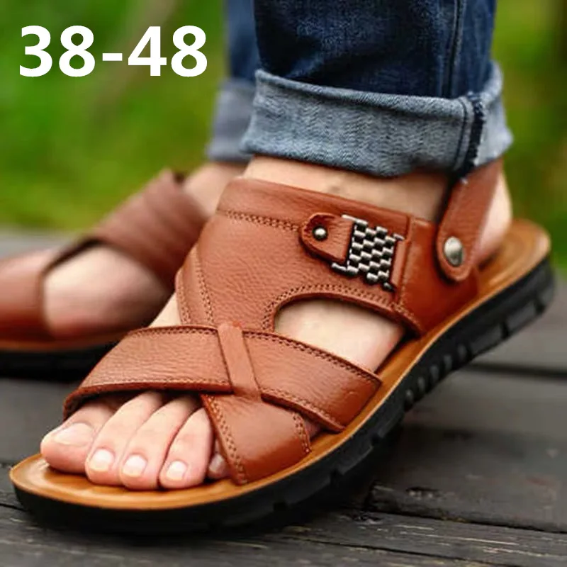 Men's Summer Sandals Genuine leather comfortable slip-on casual sandals fashion Men slippers zapatillas hombre size 38-48 
Men's Summer Sandals Genuine leather comfortable slip-on casual sandals fashion Men slippers zapatillas hombre size 38-48