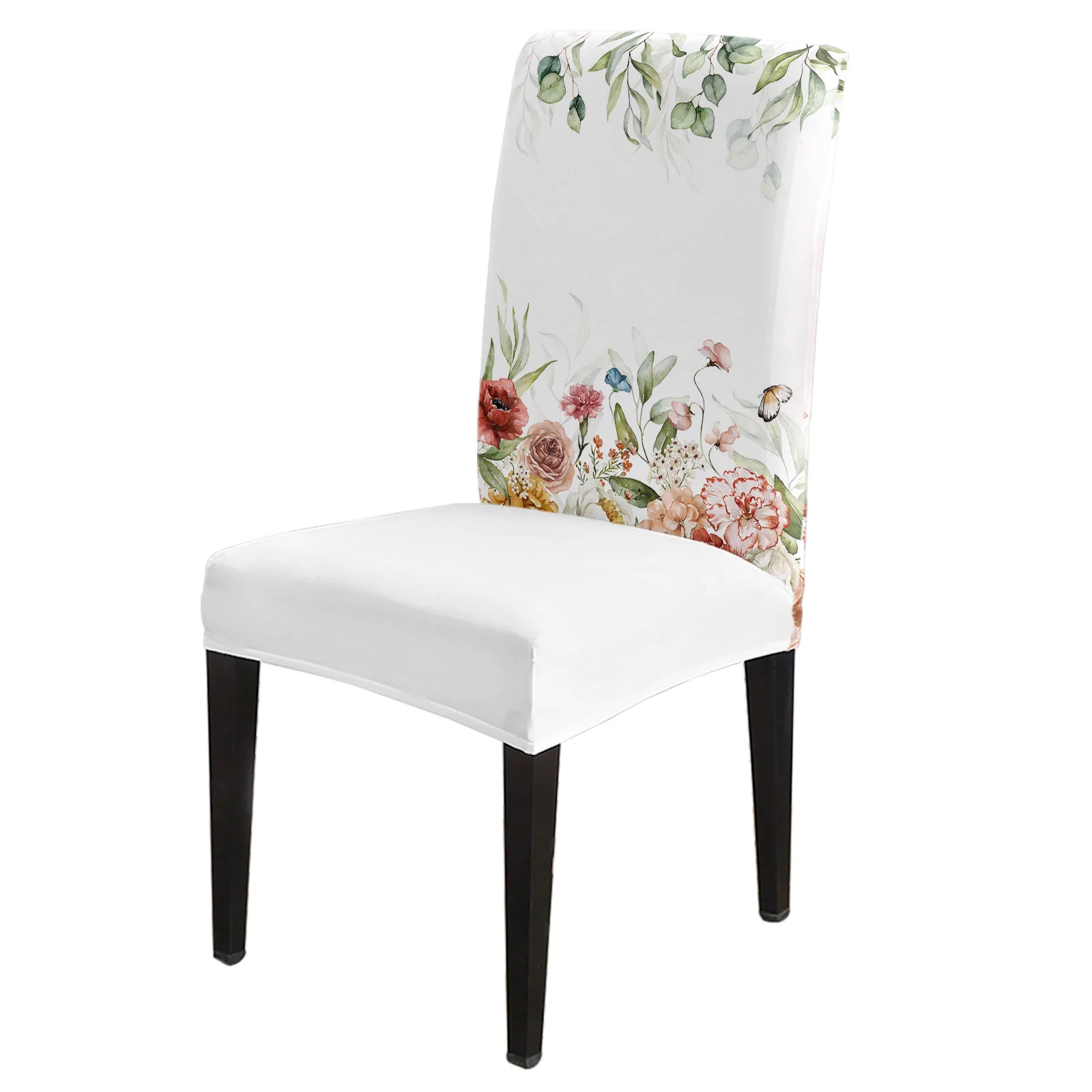 

Чехол на стул с весенними цветами, розами, листьями, акварелью, эластичное кресло для столовой, искусственное спандекс, офисное кресло