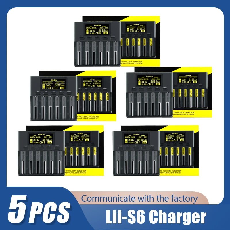 5PCS LiitoKala Lii-S6 18650 Battery charger 8-Slot Auto-Polarity Detect For 26650 21700 14500 10440 16340 1.2V 3.7V battery
5PCS LiitoKala Lii-S6 18650 Battery charger 8-Slot Auto-Polarity Detect For 26650 21700 14500 10440 16340 1.2V 3.7V battery