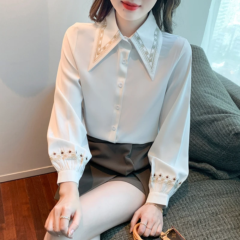 Solid Women's Shirts Summer 2023 New Chiffon Blouses Loose Long Sleeves White Casual Top Ladies Embroidery Clothing YCMYUNYAN
Solid Women's Shirts Summer 2023 New Chiffon Blouses Loose Long Sleeves White Casual Top Ladies Embroidery Clothing YCMYUNYAN