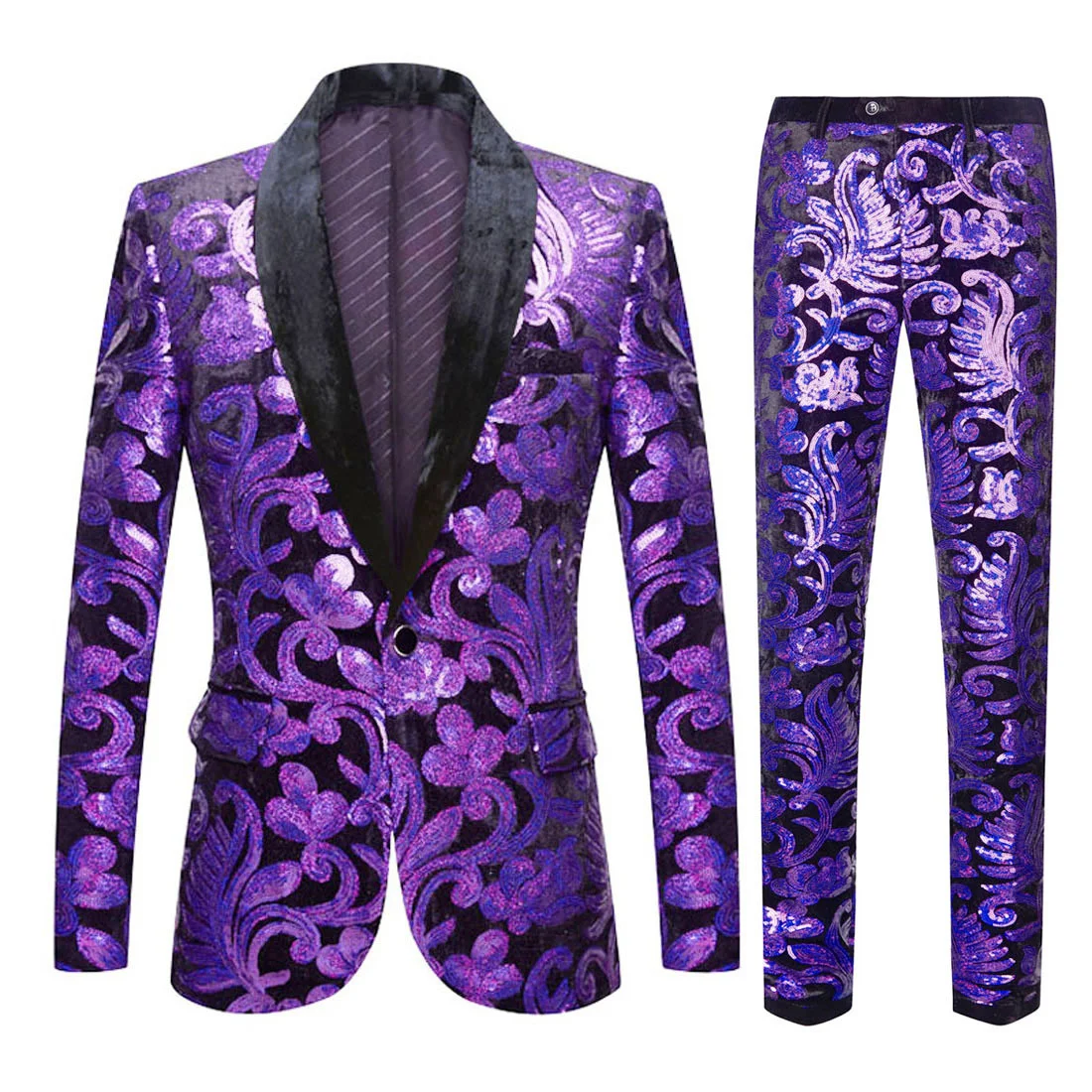 European Size (Blazer + Trousers) Men's Suit Fashion Trend Slim Purple Velvet Sequin Wedding Groom Dress 2 Piece Set
European Size (Blazer + Trousers) Men's Suit Fashion Trend Slim Purple Velvet Sequin Wedding Groom Dress 2 Piece Set