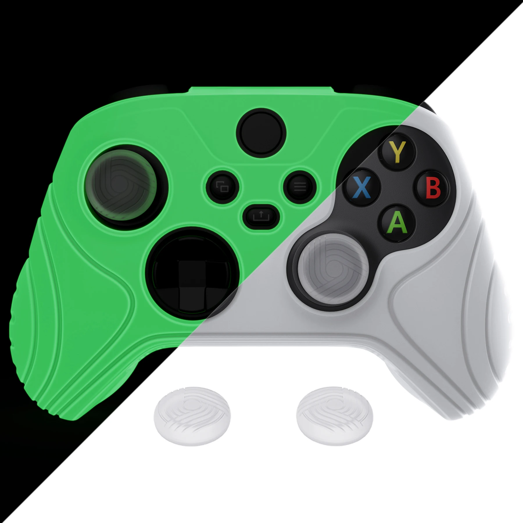 

PlayVital Anti-slip Grip Silicone Cover Skin for Xbox Series S/X, Samurai Edition with Thumb Stick Caps - Glow in Dark - Green