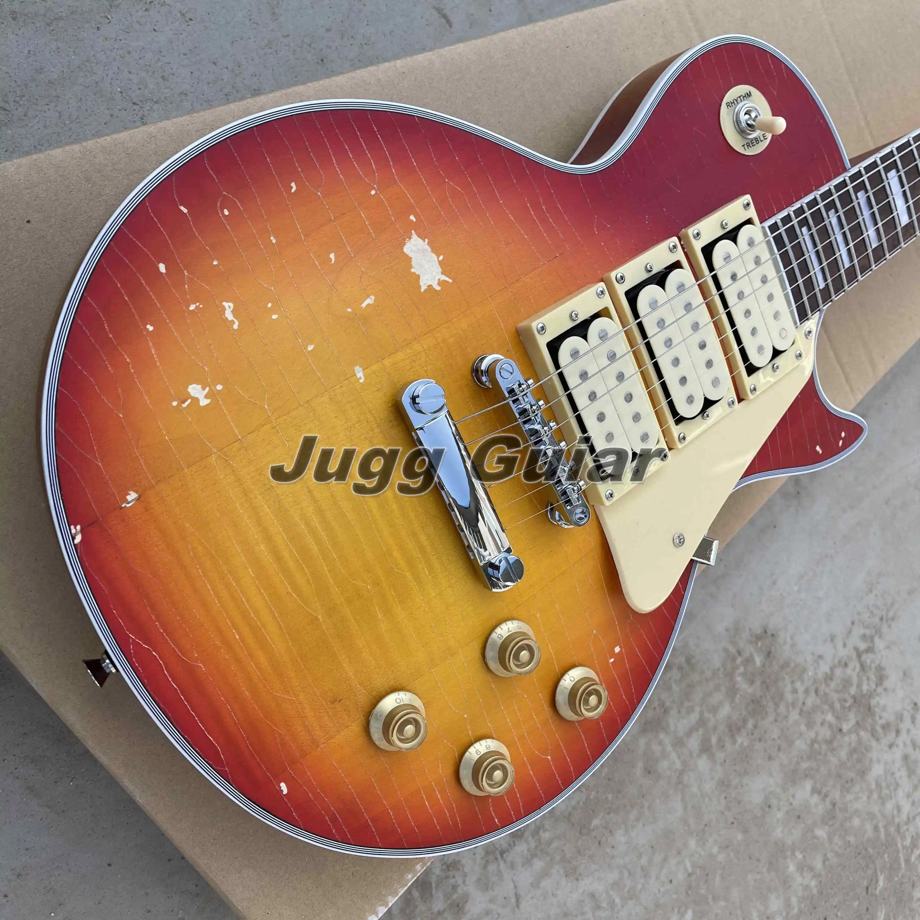 

Heavy Relic Ace Frehley Budokan Heritage Vintage Sunburst Electric Guitar Grover Tuners, Chrome Hardware, 3 Pickups, Block Inlay