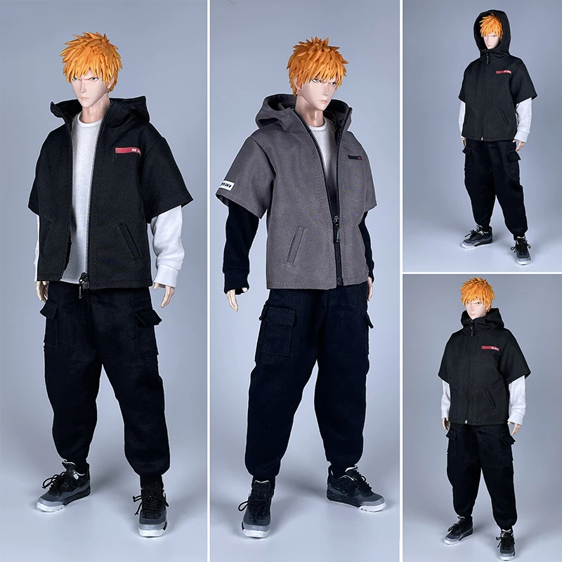 

1/6 Scale Male Soldier Fake Two Splicing Functional Coat Hip Hop Boy Loose Hooded Sweatshirt for 12inch Action Figure Body Model