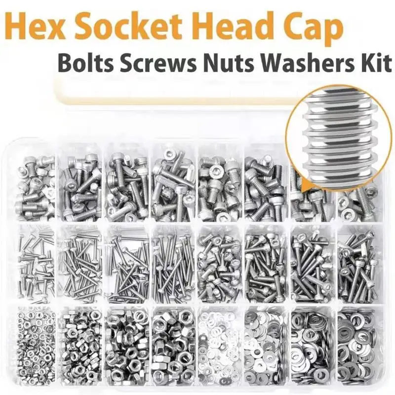 1225pcs Hex Socket Head Cap Screws Kit M2 M3 M4 M5 Stainless Steel Bolts Nuts Lock Flat Washers Assortment with Allen Wrench
1225pcs Hex Socket Head Cap Screws Kit M2 M3 M4 M5 Stainless Steel Bolts Nuts Lock Flat Washers Assortment with Allen Wrench