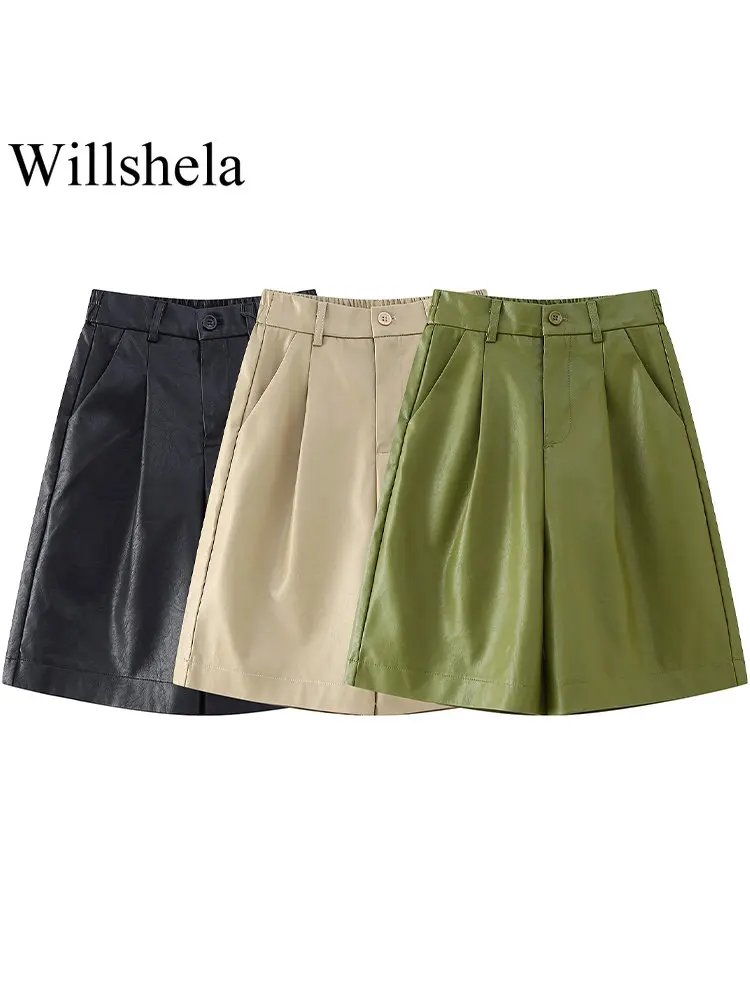 Willshela Women Fashion PU Solid Front Zipper Half Length Shorts Vintage High Elastic Waist Female Chic Lady Shorts
Willshela Women Fashion PU Solid Front Zipper Half Length Shorts Vintage High Elastic Waist Female Chic Lady Shorts